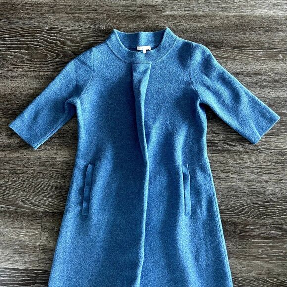 Ann Mashburn 100% Merino Wool Blue Knit Sweater Dress Size Medium Mock Neck Mod - Picture 2 of 9
